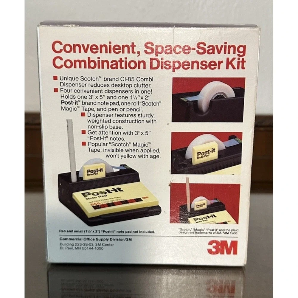 NOS 1986 Scotch Desktop Combination Kit Tape Dispenser Post It Notes Sealed C-49